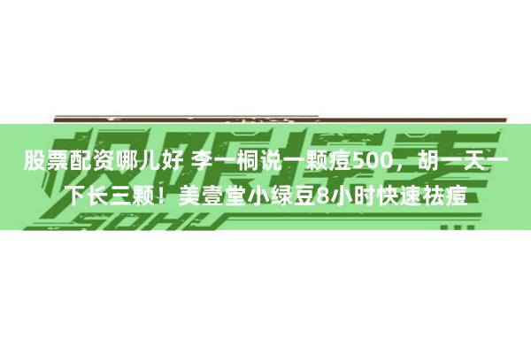 股票配资哪儿好 李一桐说一颗痘500，胡一天一下长三颗！美壹堂小绿豆8小时快速祛痘